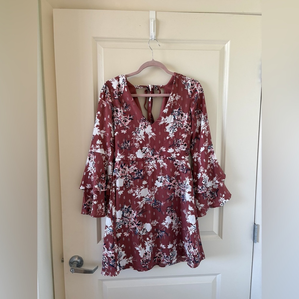 As U Wish Burgundy Floral Long Sleeve Dress